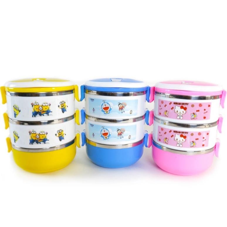 Rantang Karakter 1 - 2 - 3 - 4 Susun Lunch Box Minion Hellokitty Doraemon Lucu Anak Lunchbox Ready