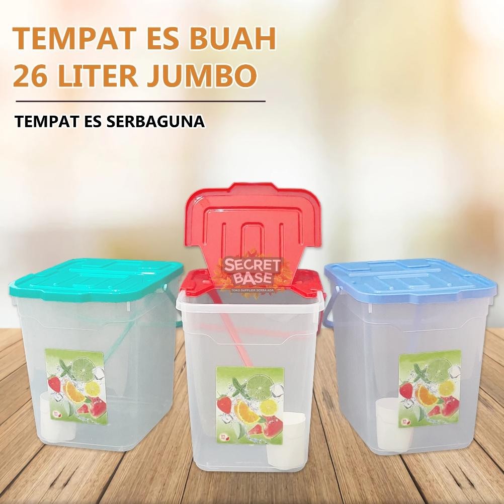 Toples Es Buah 26 L - Wadah Tempat Es Buah Besar Bonus Gayung Panjang Jualan Jus Capcin Juice Coklat