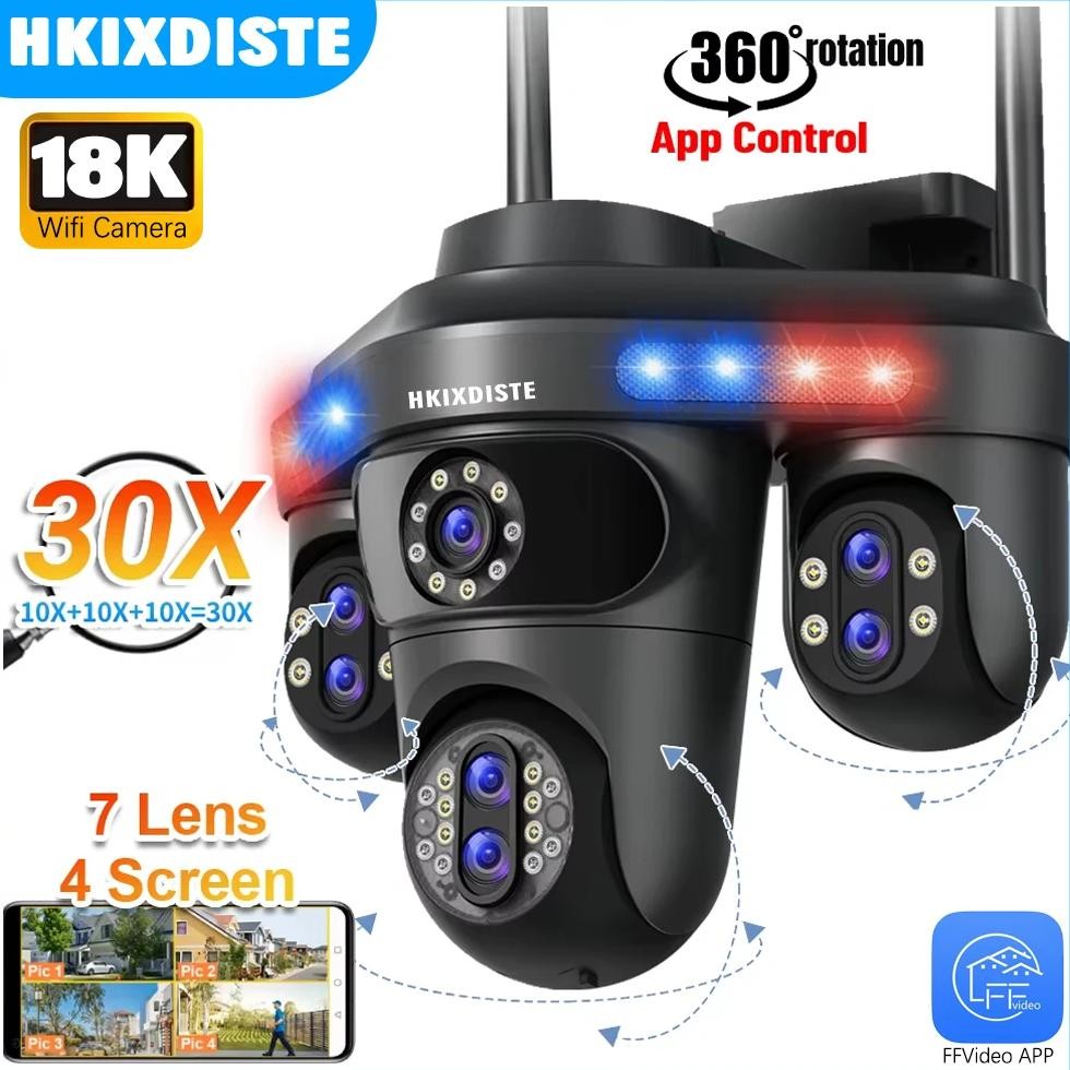 35Mp Seven Lens Wifi Camera Outdoor 30X Zoom Cctv Four Screen Wireless Surveillance Cam Auto Trackin
