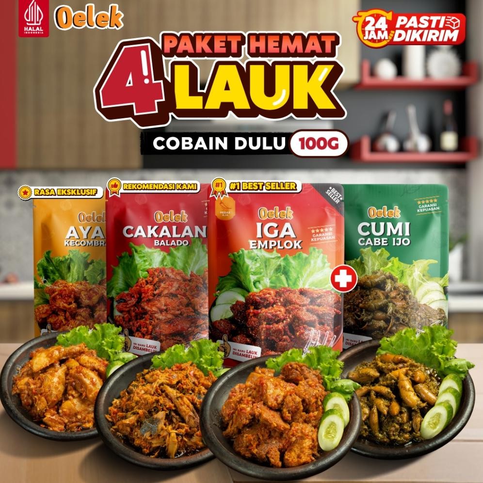 

Fue-K5X20 Oelek Paket Cobain Dulu 4 Lauk / Iga Emplok / Cakalang Balado / Cumi Cabe Ijo / Ayam Kecombrang / Lauk Siap Saji San-152