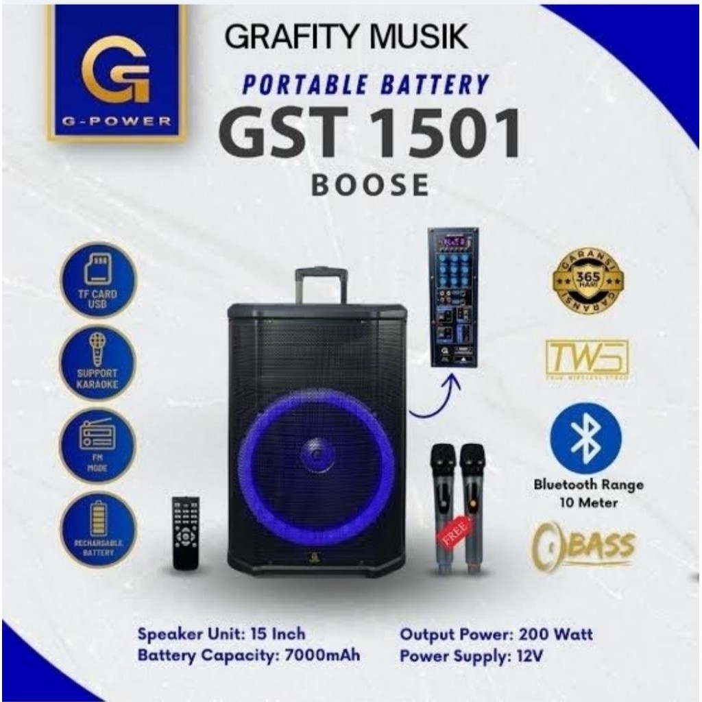 Speaker Portable G Power Boose GST-1501 speaker 15 inch RMS 200 Watt Original