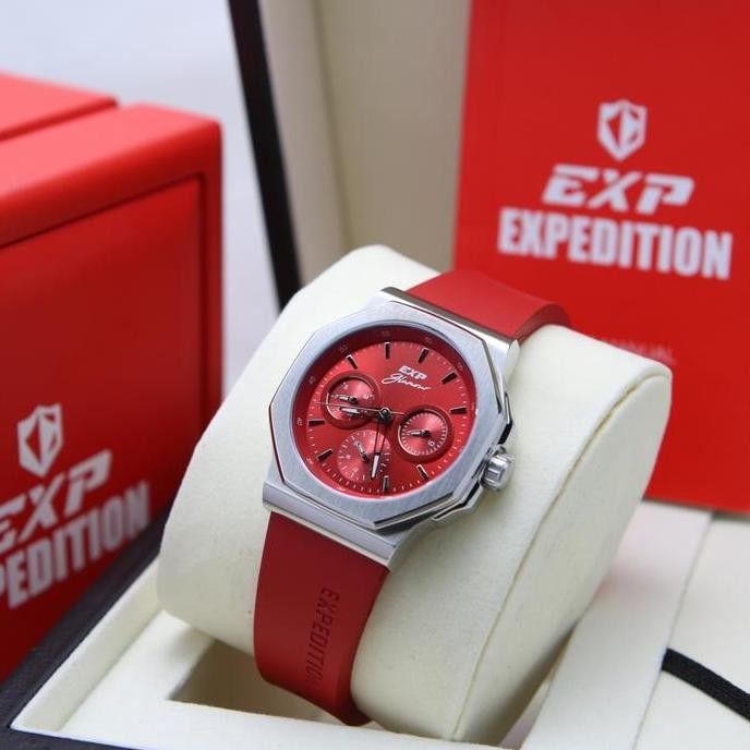 JAM TANGAN WANITA EXPEDITION E6816 RED SILVER. ORIGINAL Murah