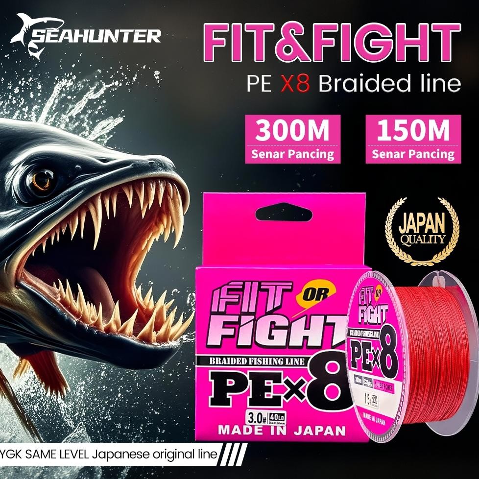 Senar Pancing PE X8 150M&300M SEAHUNTER Fit&Fight Senar PE kuat Benang Pancing 300 Meter, Tahan Aus 