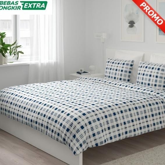 Sarung Duvet & 2 Sarung Bantal Kotak Kotak 200x200cm _Biru