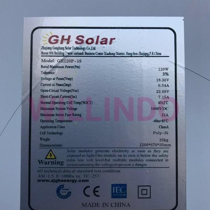 Solar Panel 120wp Poly Crystalline GH Solar Cell 120 Wp