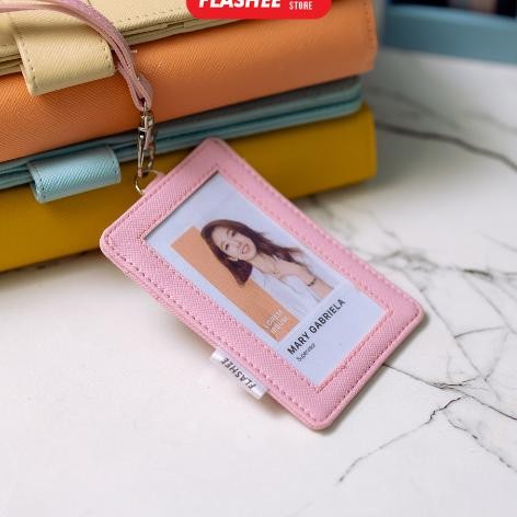 

JH8 Flashee Name Tag Pink ID Card Holder Kulit Lanyard NameTag ID Card Holder