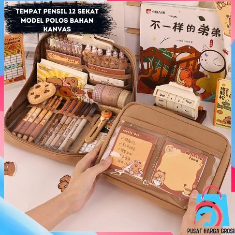 

JH8 PHG - Tempat Pensil 12 Sekat Kotak Pensil Model Polos Bahan Kanvas Ukuran Jumbo Pouch Tempat Alat Tulis 90 Kapasitas Besar Perlengkapan Sekolah Kantor12Layer
