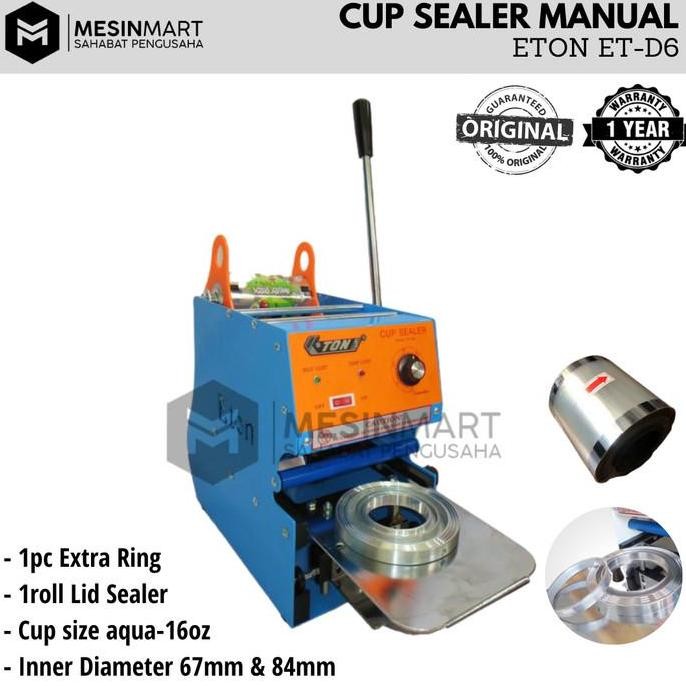 Terlaris Cup Sealer Eton Et D6 Press Gelas Aqua Et-D6 + Free 1 Roll Plastik Lid Ready Stok