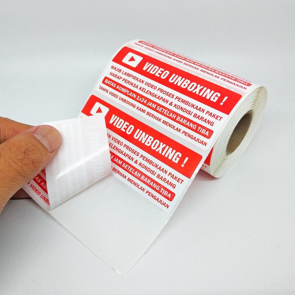 

JH8 Sticker Label Wajib Video Unboxing Stiker Pengiriman Paket OlShop 8,5 x 3,5 cm (1 roll isi 500 pcs)