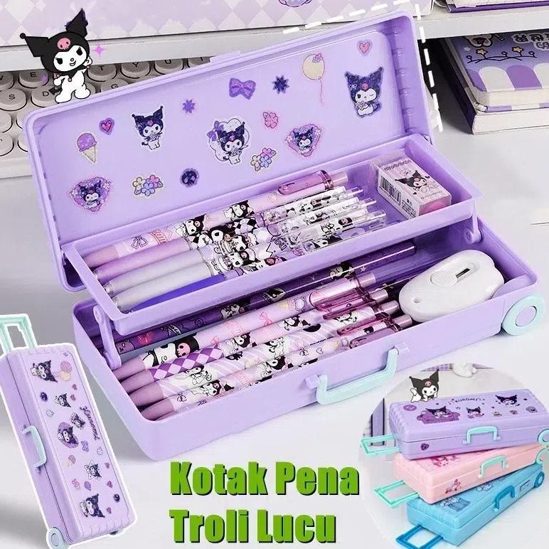 

JH8 LOOOOPY(Free Sticker) Kotak Pensil Troli Lucu Kotak Alat Tulis Dua Lapis Koper Kreativitas Kapasitas Besar Pemodelan