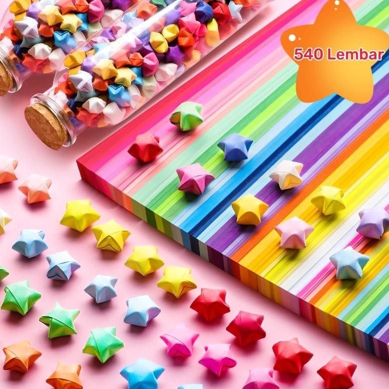 

JH8 540 Lembar Kertas Origami Bintang Warni Warna Origami Star Paper Motif Bintang Craft Crafting Stuff DIY Kertas Bintang Warna Warni -Origami Bintang Digunakan Sebagai Wish Dan Hadiah