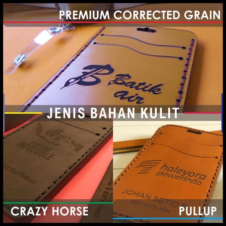 

Terlaris Custom Id Card Holder Kulit Name Tag Lipat Asli Flip Magnet Premium Good Quality