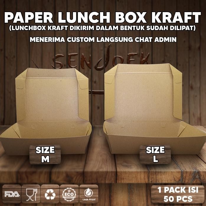 HJK Lunch Box Paper - Tinggal Pakai / Kotak Makan / Dus Nasi / Kotak Bungkus Nasi / Kotak Takeaway N