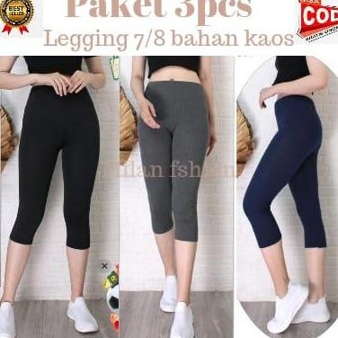 PAKET 3PCS LEGGING 3/4 BAHAN KAOS - CELANA LEGGING WANITA BAHAN KAOS 3/4 Polos Panjang