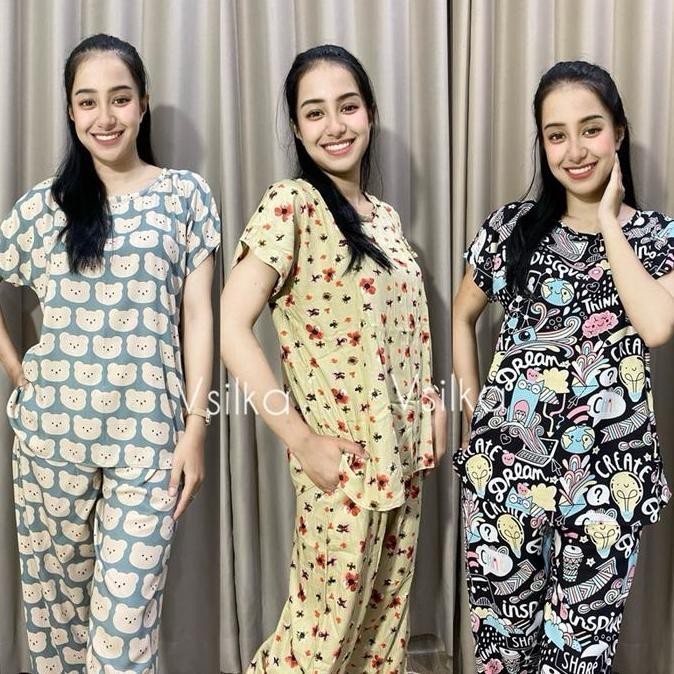 Vsilka Babydoll Katun Rayon Baju Tidur Celana Wanita Santai Di Rumah Co