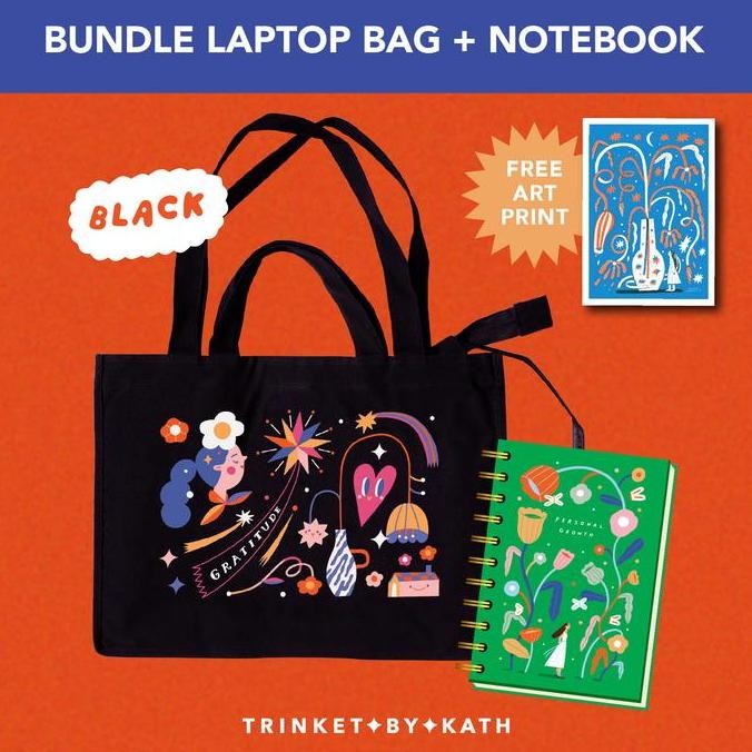 

Bundle Notebook Ring Spiral / Buku Tulis Agenda Catatan Memopad Notepad & Tote Bag / Tas Kanvas / Canvas Waterproof / Tas Laptop / Laptop Bag - Trinket By Kath