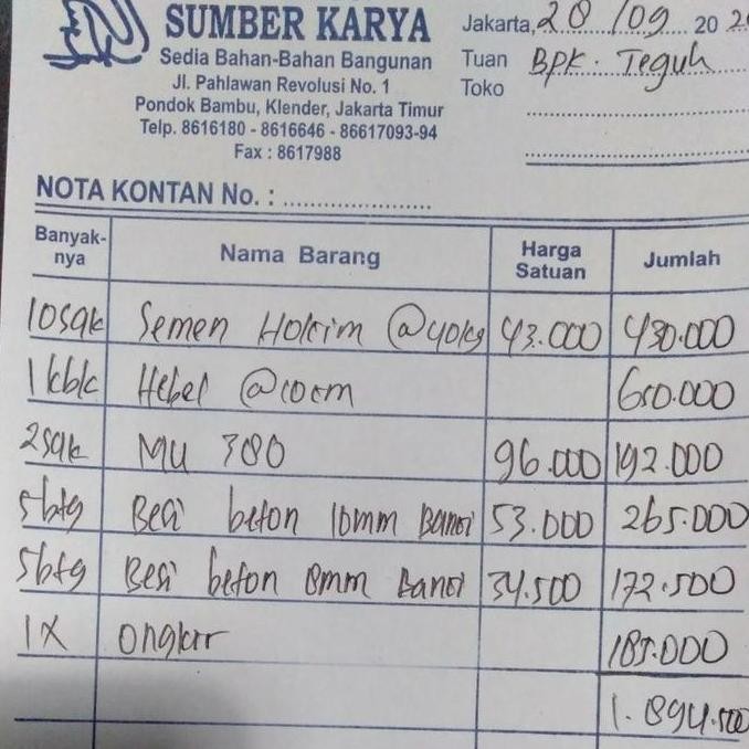 

Nota Bpk. Teguh