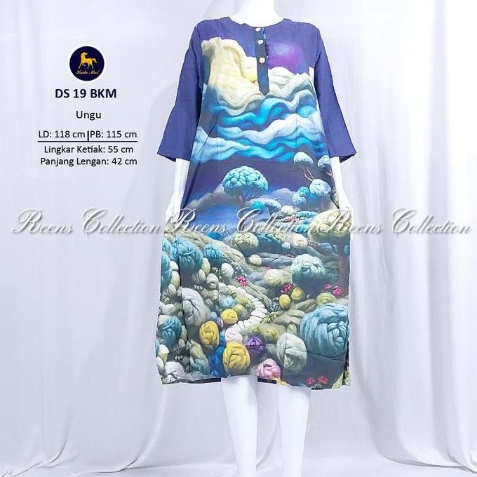 Batik Kuda Mas Daster 19 Lengan 3/4  | Daster 3 Kancing Depan Busui Di Bawah Lutut Rayon Motif Tebal