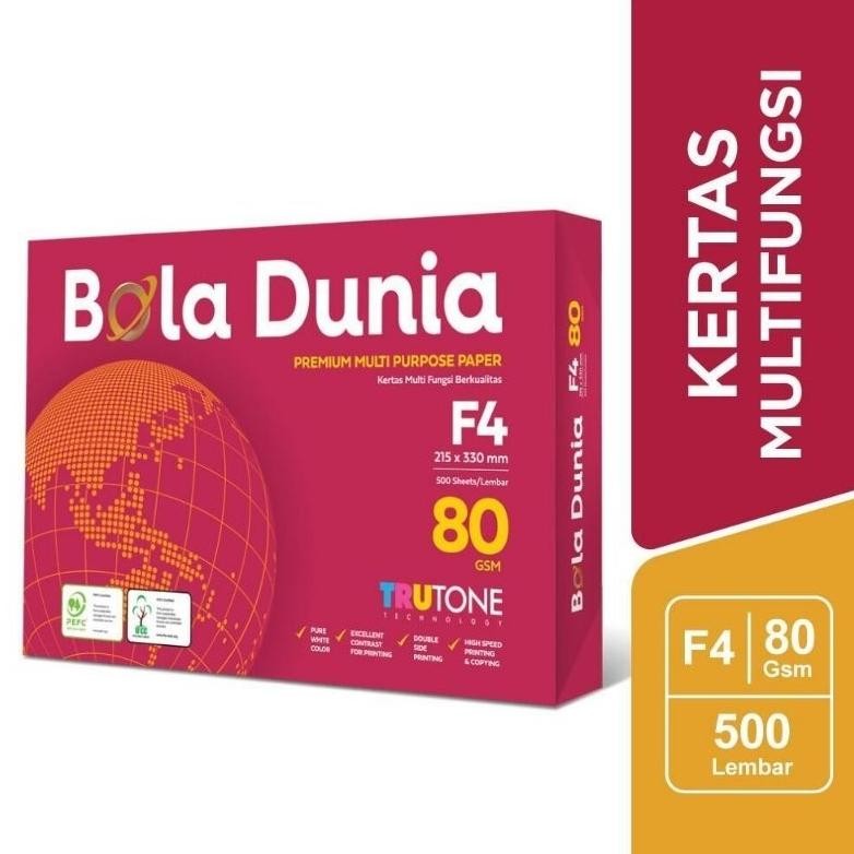 

JH8 Kertas F4 80 Gram Bola Dunia HVS Folio 1 Rim 500 Lembar