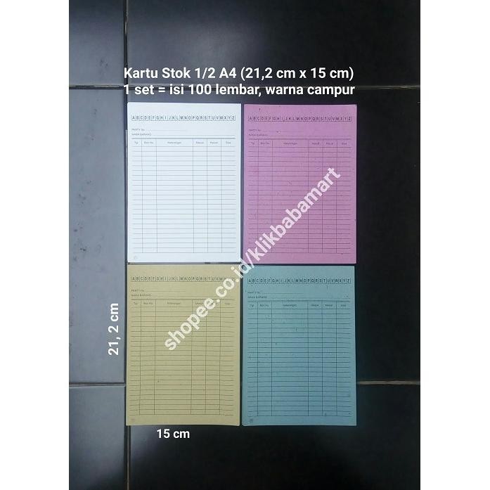 

JH8 KARTU STOK STOCK BARANG PERSEDIAAN INVENTORY GUDANG UKURAN 1/2 A4 100 LEMBAR FULL WARNA MIX CAMPUR