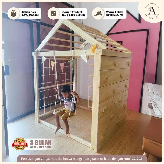Mainan Anak Playground Brakiasi Ayunan Tangga Tali Climbing Rumah Mini Kayu Mahoni Kokoh