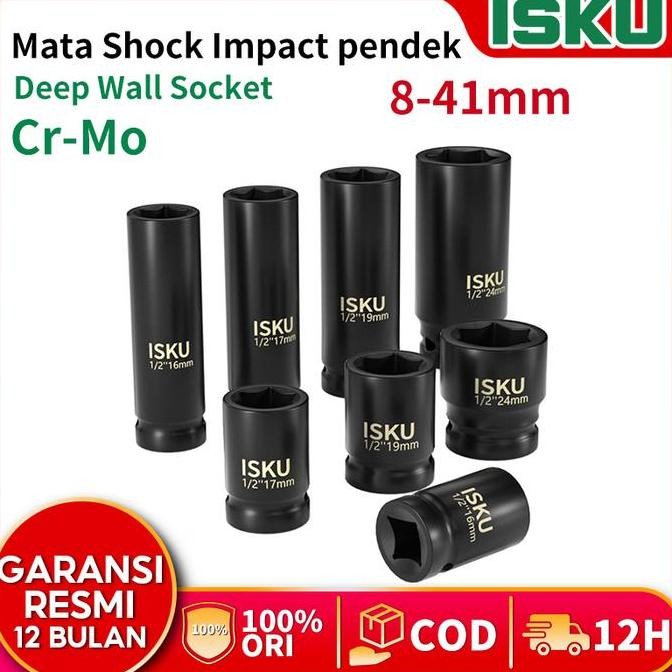 ISKU Mata Kunci Shock Impact 24mm 1/2 Impact Mata Shock pendek 8-24mm