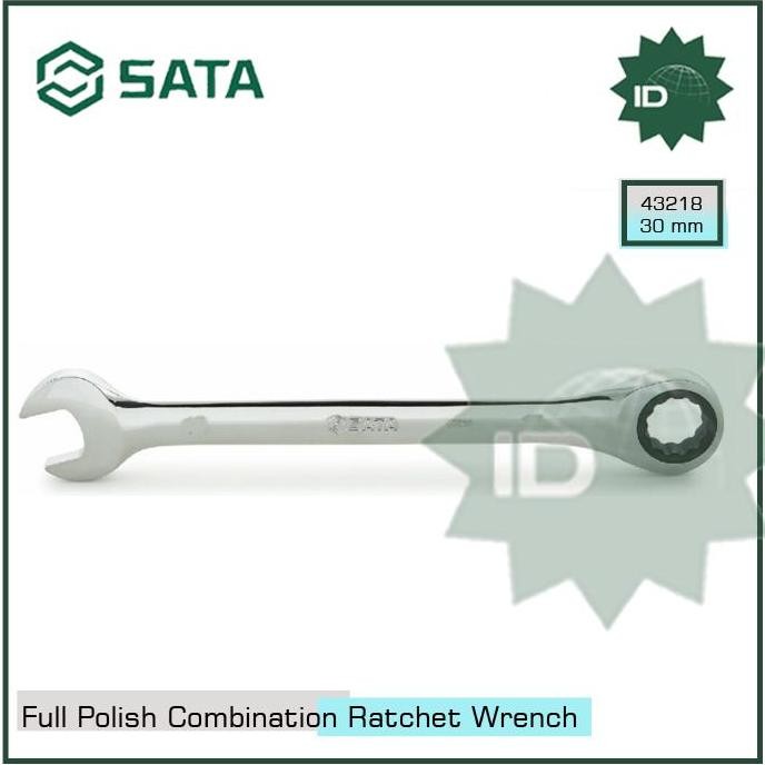 KUNCI RING PAS 30MM 43218 FULL POLISH COMBINATION RATCHET WRENCH SATA
