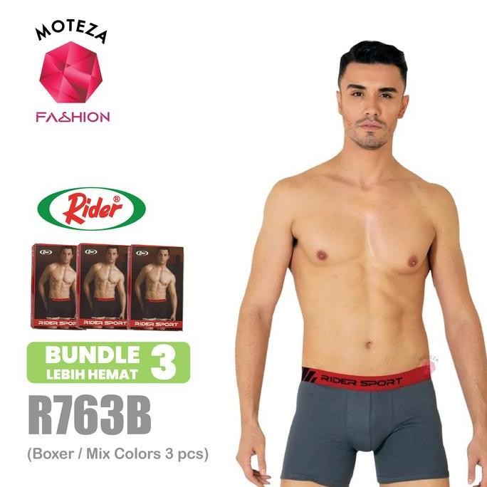 Isi 3 Pcs- Celana Dalam Pria Boxer - Rider Sport R 763 B - Hitam Abu