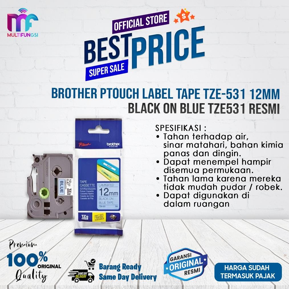 

Limited Edition !!! Brother Ptouch Label Tape Tze-531 12Mm Black On Blue Tze531 Resmi