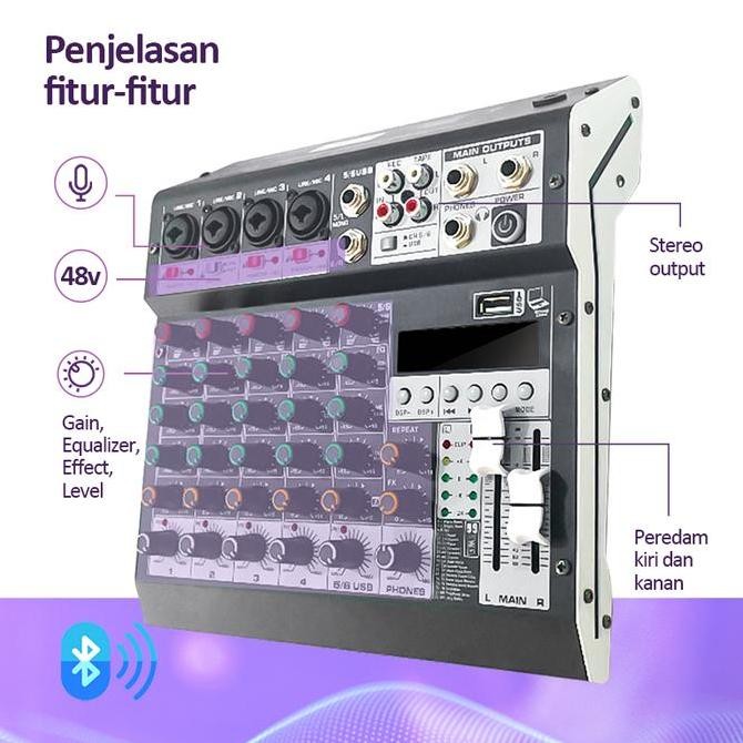 HI-NET PM4/PM5 MIXER SOUND AUDIO SYSTEM BLUETOOTH DSP USB 4 CHANNEL MINI AUDIO INTERFACE FOR RECORDI
