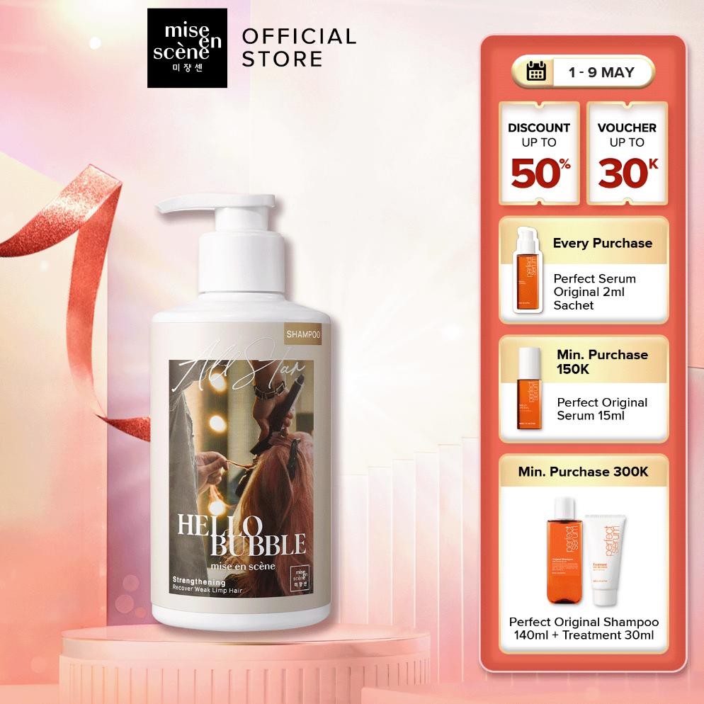 mise en scene Hello Bubble All Star Strengthening Shampoo 500ml - Shampo Untuk Rambut Diwarnai dan M