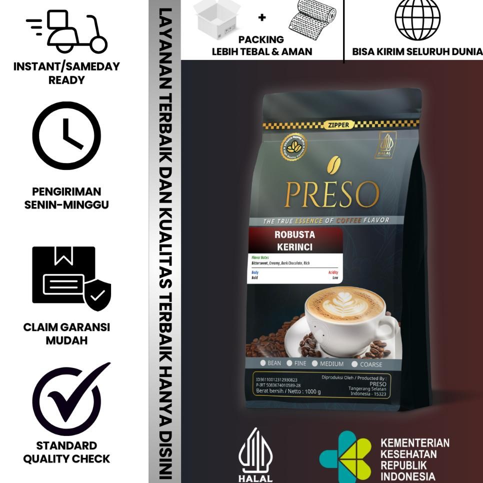 

Preso Kopi Bubuk Robusta Kerinci Sumatra Coffee Roast Beans Espresso Bean Coffe 1 Gram