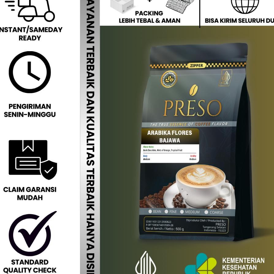 

Preso Kopi Bubuk Arabika Flores Bajawa Coffee Roast Beans Espresso Bean Coffe Gram