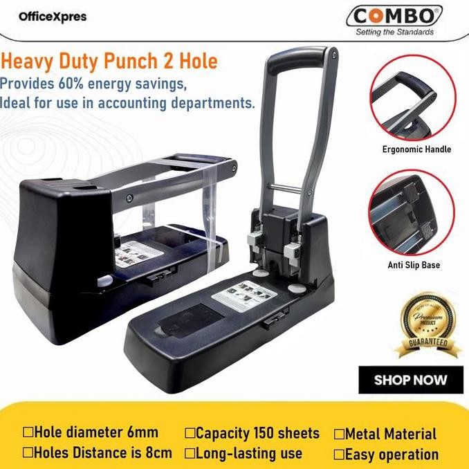 

Heavy Duty Punch 2 Hole / Pembolong Kertas Besar / Pelubang Kertas 150 lembar / Paper Punch 2 Lubang / Perforator CHDP-2150