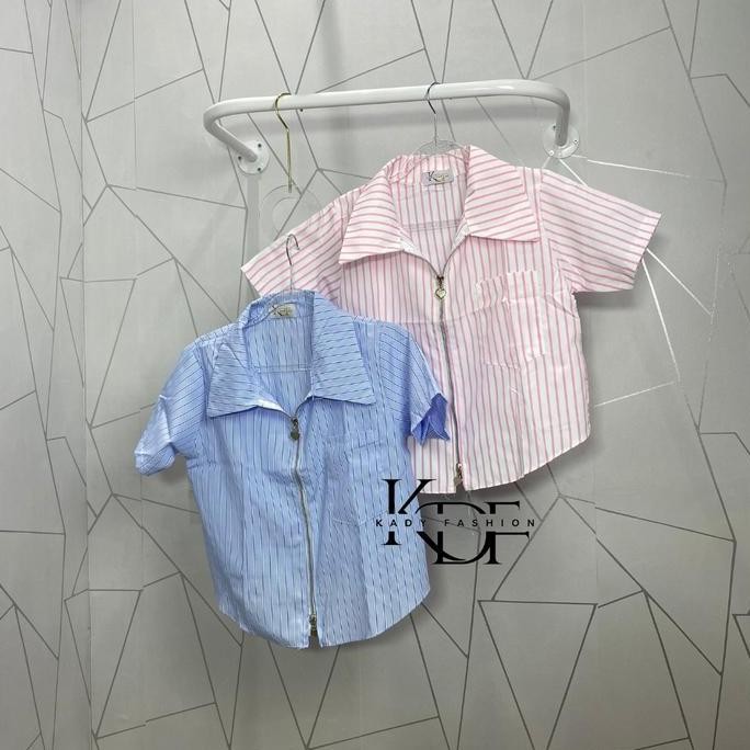 KDD - Kemeja Strip Salur Premium | Kemeja Import Bangkok BKK New | Kemeja Wanita Salur | Kemeja Crop