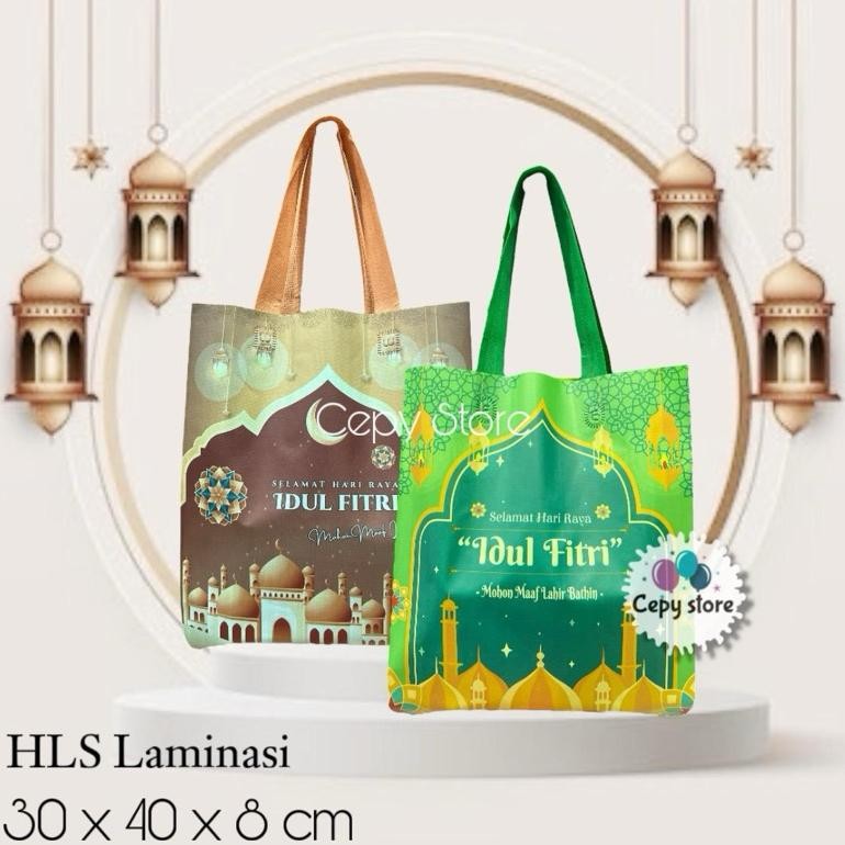 

Original ( Isi 12 ) Tas Souvenir Lebaran / Goodie Bag Idul Fitri / Tas Hampers Laminasi M Iv-138