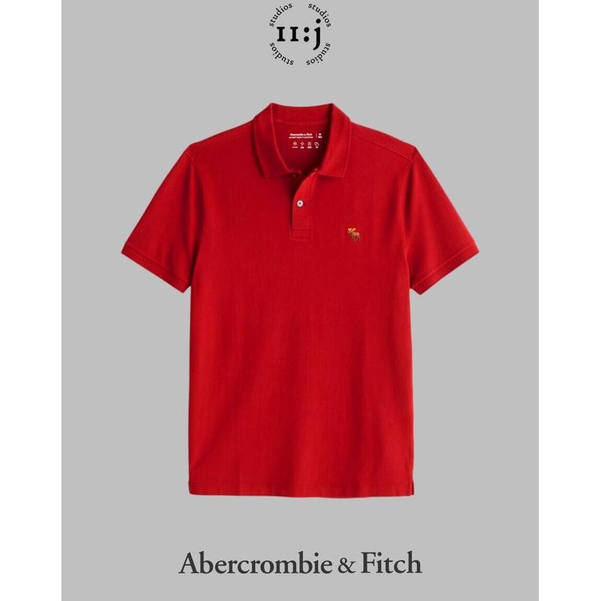 Sale Kaos Polo Abercrombie & Fitch Signature Icon Shirt Original - Red