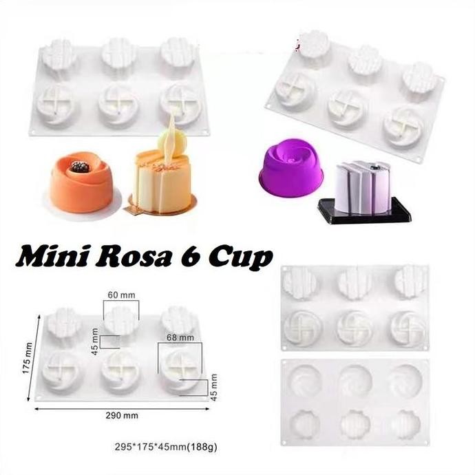 LOYANG SILICONE CETAKAN KUE PUDING BOLU TAHAN PANAS MINI ROSA 6 CUP