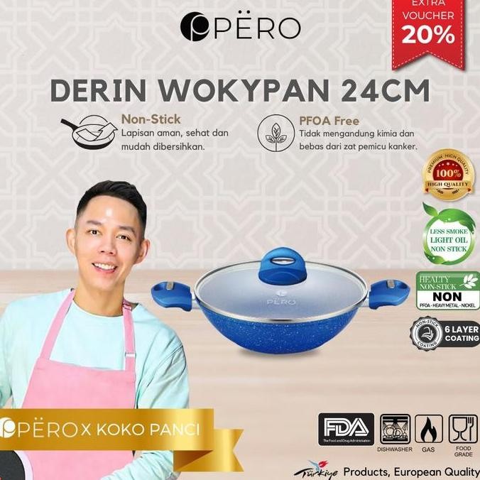 Siap Kirim [Exclusive Koko Panci] Pero Derin Wok Pan 24 cm / Casserole 24cm with Lid Granite / Wajan