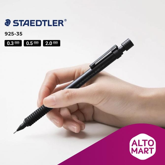 Ready Staedtler 925-35 All Black Series Drafting Mechanical Pencil 0.3 0.5 2.0 Mm Pensil Mekanik Cet