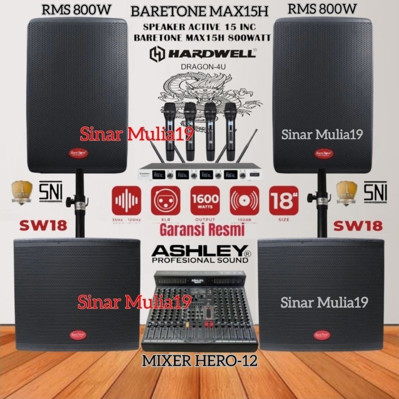 Paket Sound System Outdoor 2 Pcs Subwoofer 18 Inch BareTone SW18 Speaker Aktif 15 Inch BareTone