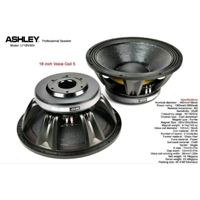 SPEAKER KOMPONEN ASHLEY LF18V500/ LF18 V500/ LF 18 V500 18INCH SUBWOOFER