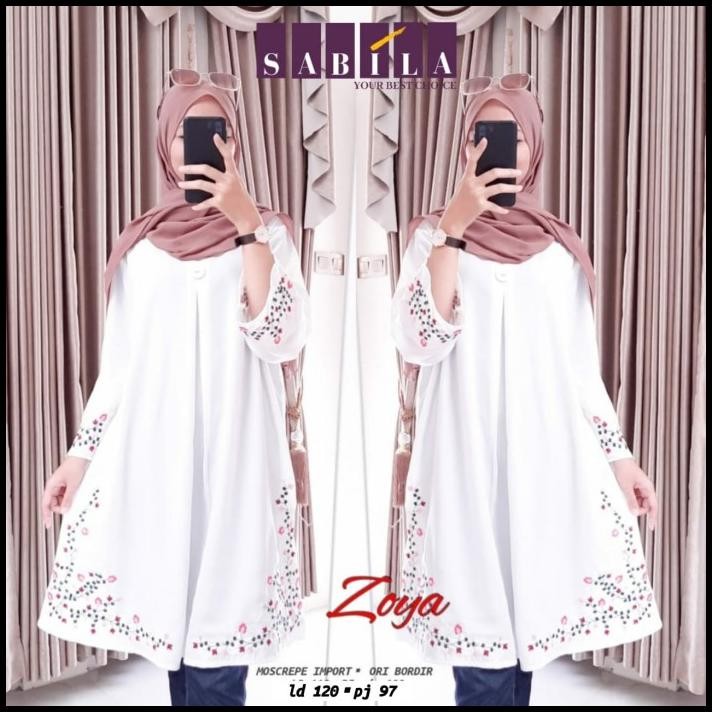 Ready New Zoya Tunik Baju Atasan Wanita Putih Bordir Modis Jumbo Big Size Best Seller