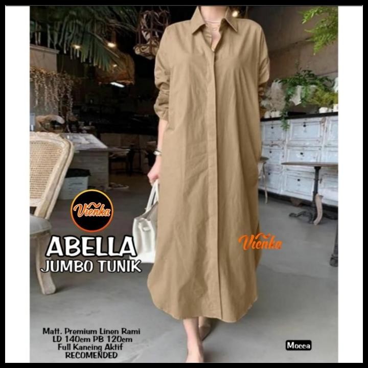 Promo Tunik Wanita Polos Jumbo Putih Hitam |Premium Linen Rami Ld 140|Abella Best Seller