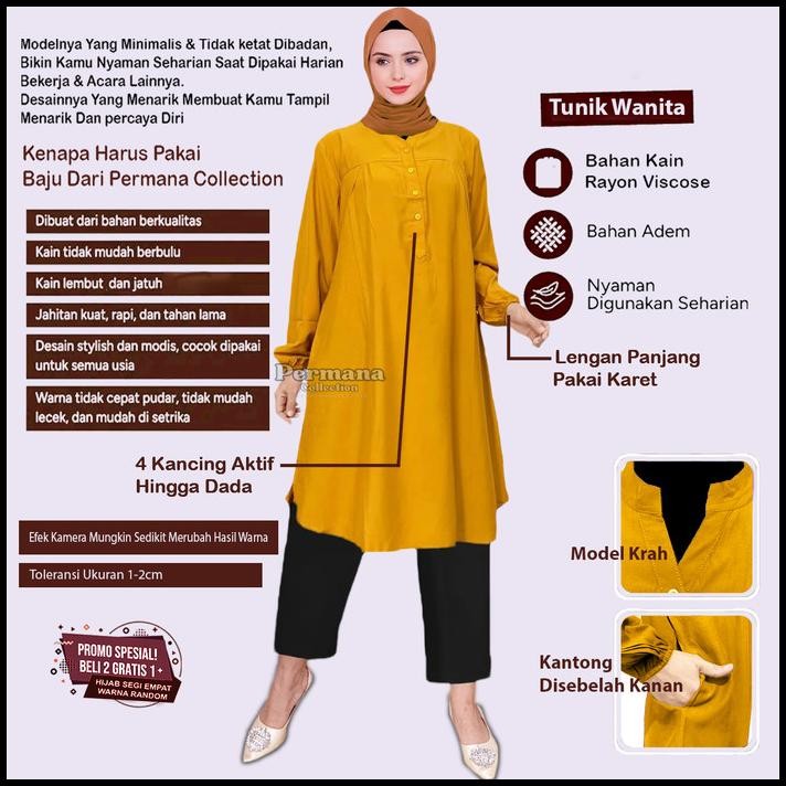 Ready Baju Atasan Wanita Tunik Muslim Jumbo Lengan Panjang Warna Orange Best Seller