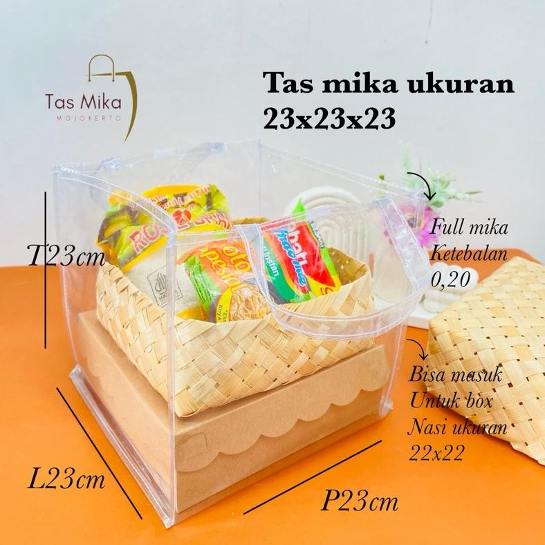 

SALE 1LUSIN Tas Mika Transparan Uk 23x23x23 Nasi Box Hajatan Berkat GF21