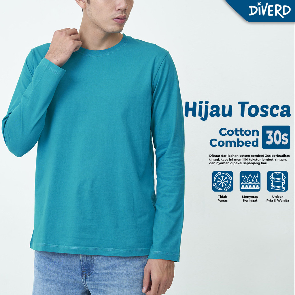 Kaos Polos Lengan Panjang Premium Combed 30s Pria Wanita - Hijau Tosca