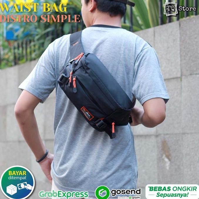 TAS SELEMPANG PRIA DISTRO KECIL HITAM SIMPEL MURAH WAISTBAG COWOK
