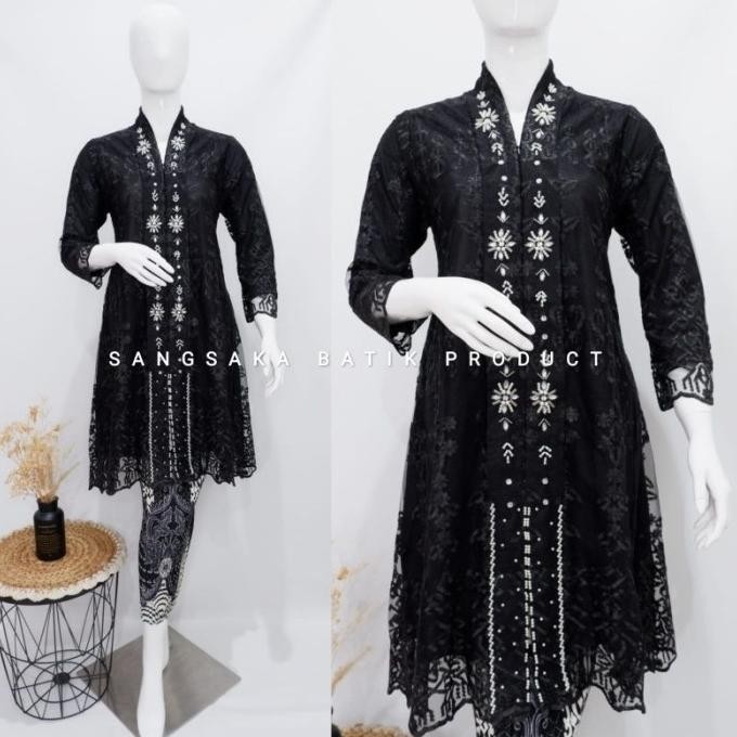 Kebaya Kartini Payet / kebaya wisuda / kebaya lamaran / tile Sapto premium long Tunik //HITAM