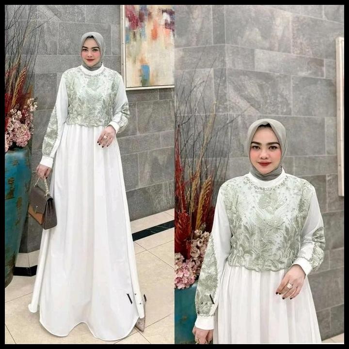 Best Quality Gamis Brokat Kondangan Mewah 2024 Dress Pesta Wanita Muslim Bahan Ceruty Babydoll Mix B